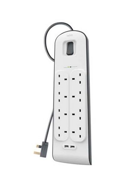 rexa 8-Way Surge Protection Strip With 2 USB Port White 49.8cm