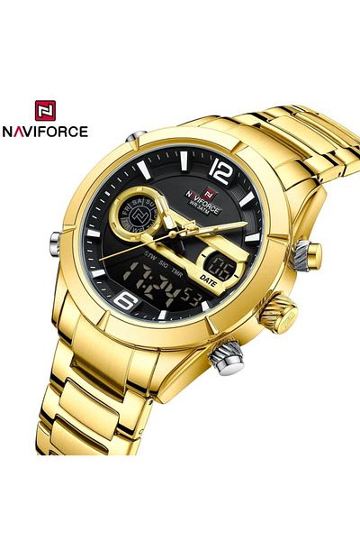 Naviforce Dual Display Stainless Steel Watch for Men with Analog and Digital Time Multifunctional Features