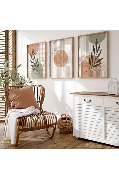 NT Handmade Natural Wood Framed Uv Printing Set of 3 Abstract Pattern Paintings – Modern & Stylish Wall Decor