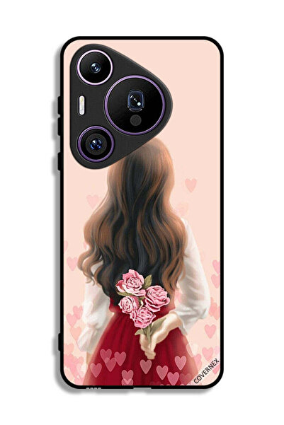 Covernex غطاء حماية لهاتف هواوي بيورا 70 برو بتصميم فتاة تخفي زهورًا