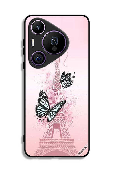 Covernex غطاء حماية لهاتف هواوي بيورا 70 برو بنقشة فراشات على برج إيفل