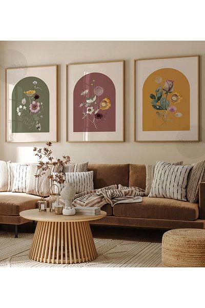 NT Handmade Natural Wooden Framed Uv Printing 3-Piece Colorful Flower Pattern Painting Set – Modern & Stylish Wall Decor