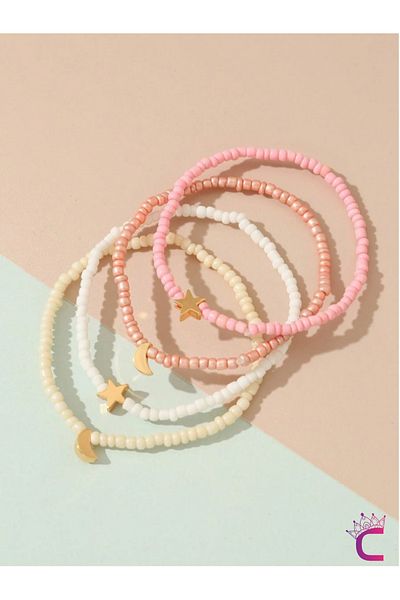 Cinderella Moon and Star 4-Piece Combination Young Girl's Soft Beaded Anklet