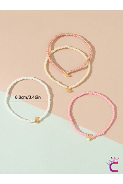 Cinderella Ay ve Yıldızlı 4'lü Kombin Genç Kız Çocuk Soft Boncuklu Halhal