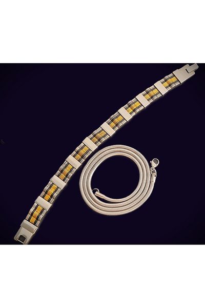 voyageaccessory Double Product Deal Combination Stainless Steel Men's Bracelet and Men's Necklace