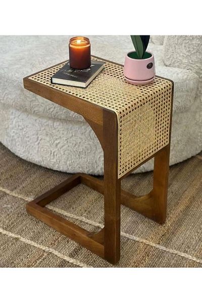 DEC17 Single rattan serving table with wood