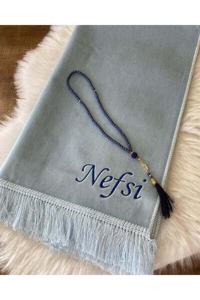 Safa Gift Kişiye Özel İsimli Nakışlı Lüks Kalın Kadife Seccade, Çeyizlik Bohç...