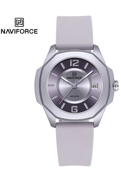 Naviforce Silver Analog Watch for Men and Women Stylish Round Dial Wristwatch with Silicone Strap