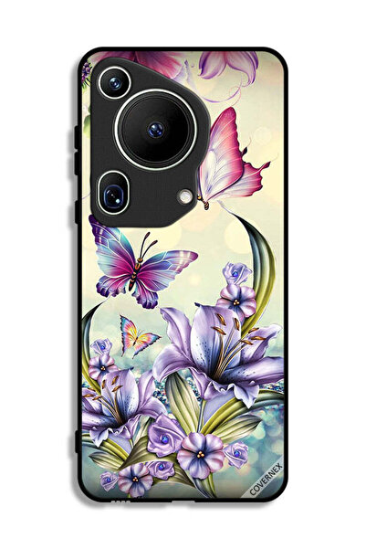 Covernex غطاء حماية فائق لهاتف هواوي بيورا 70 بنقشة زهور أرجوانية وفراشات