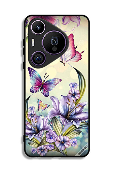 Covernex غطاء حماية لهاتف هواوي بيورا 70 برو بنقشة زهور أرجوانية وفراشات