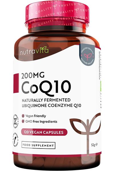 NUTRAVITA CoQ10 200mg - 120 Vegan Capsules of High Strength Co Enzyme Q10 (4 Months Supply)