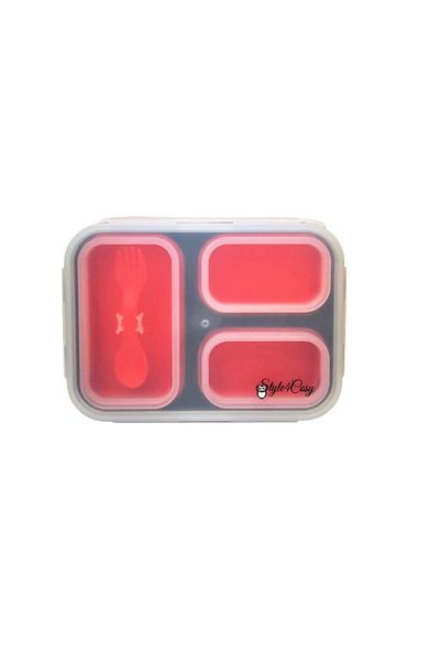 Style4Cosy Foldable Extra-sealing Silicone Lunchbox With Clip&close System, 24 Cm, Red