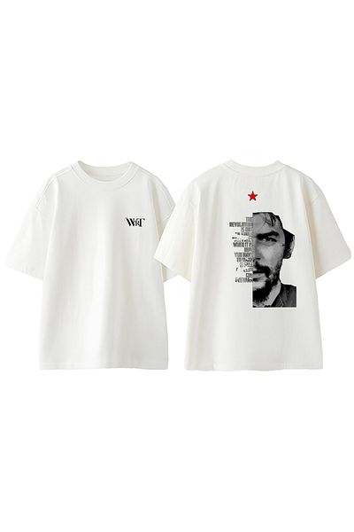 THEWERT Che Guevara 4 Design Tricou Oversize Alb din Bumbac cu Print pe Spate