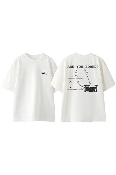THEWERT Tricou oversize alb din bumbac imprimat pe spate cu 6 modele de muzică