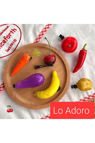 LO ADORO Fruit Vegetable Hairpins Eggplant Banana Pepper Tomato Pick Radish Pear Watermelon Pomegranate Peach Cherry Lemon Hairpins