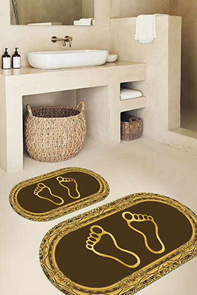 Viyana Home Covoraș de baie oval cu model de amprentă, lavabil, cu bază digit...