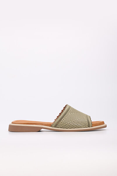 Ayakkabıhane Inside and Outside Genuine Leather Avocado Women's Slippers Ah089722611309