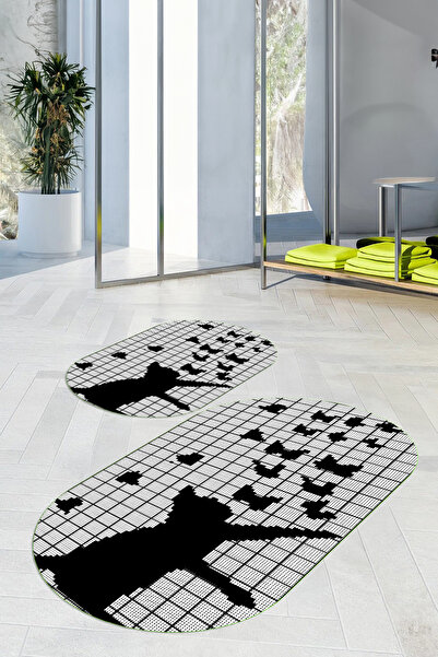 Viyana Home سجادة حمام بيضاوية الشكل بنمط قطط، قابلة للغسل ومضادة للانزلاق، م...