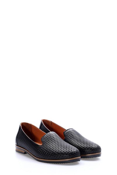 Ayakkabıhane Genuine Leather Inside and Outside Black Comfortable Women's Ballerina Shoes Ah084192612132