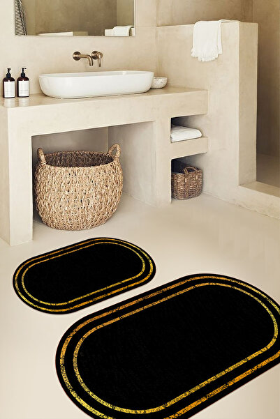 Viyana Home Covoraș de baie oval cu cadru, lavabil, cu bază anti-alunecare im...