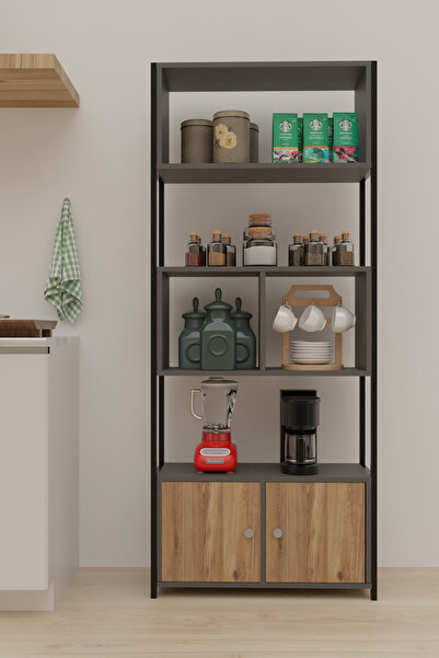 Remaks LİNA Mutfak Dolabı Mutfak Rafı Çok Amaçlı Dolap- ANTRASİT-MEŞE