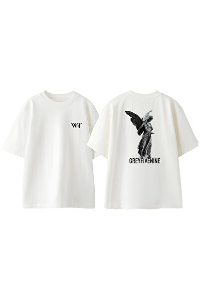 THEWERT Tricou oversize alb din bumbac cu imprimeu pe spate design Angel Of D...
