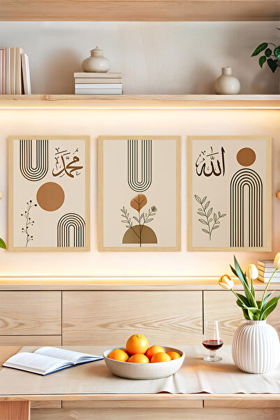 kutuTR 🖼️ Allah-Muhammed Yazılı Minimalist 3’lü Tablo Seti 🌟 CRVS1071