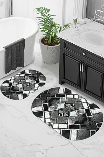 Viyana Home Ψηφιακή εμπριμέ αντιολισθητική βάση που πλένεται οβάλ χαλάκι μπάν...