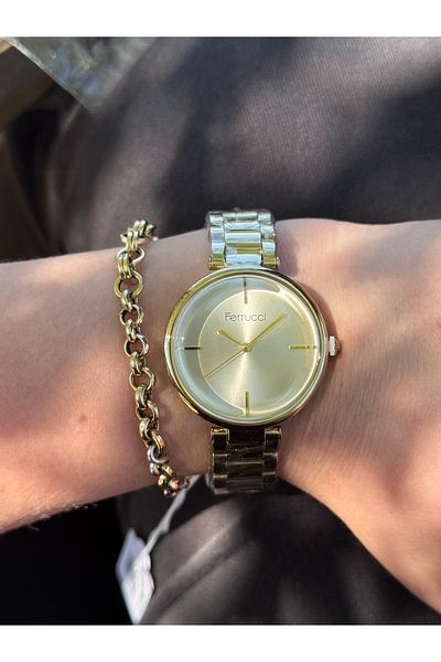 Ferrucci Gold Colored Simple Stylish Steel Cord Waterproof Women's Watch