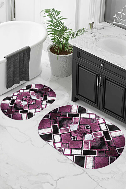 Viyana Home Covoraș de baie oval, lavabil, cu bază anti-alunecare imprimată d...