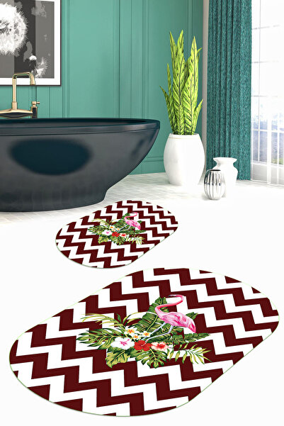 Viyana Home Covoraș de baie oval cu model de flori, lavabil, cu bază anti-alu...