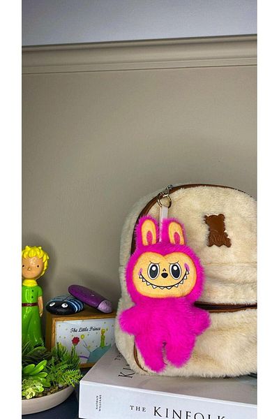 mos&more Pink Plush Labubu Bag Ornament Accessory Keychain, Car Ornament, Bag Charm