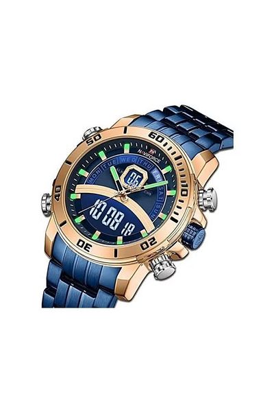 Naviforce Casual Fashion Watches for Men Led Digital Week Display Calendar Stainless Steel Waterproof