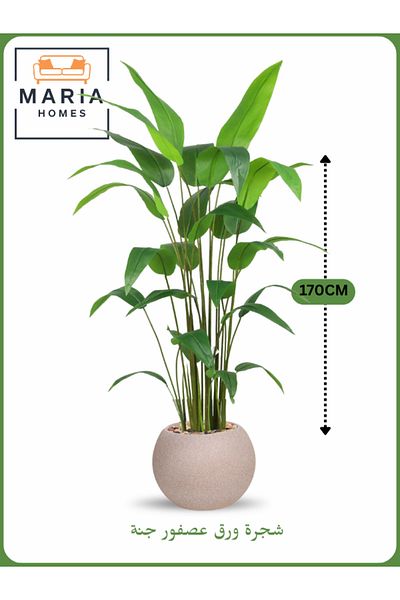 MARIA HOMES Artificial Bird of Paradise Tree 170 cm – Indoor Faux Plant with Beige Pot