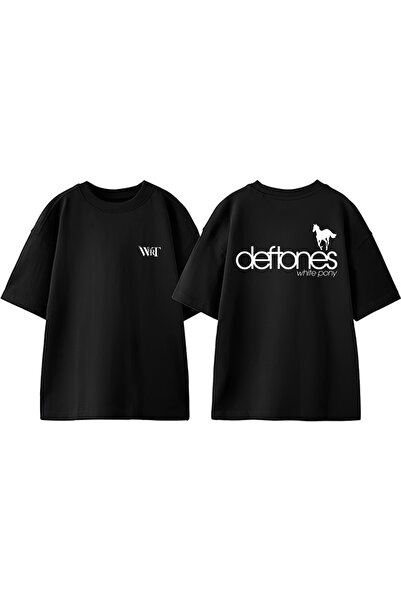 THEWERT Tricou oversize negru din bumbac cu imprimeu pe spate Deftones 8 Design