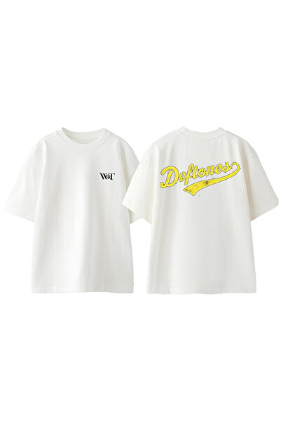 THEWERT Tricou oversize alb din bumbac cu imprimeu pe spate Deftones 15