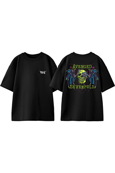THEWERT Tricou oversize negru din bumbac imprimat pe spate Avenged Sevenfold 3
