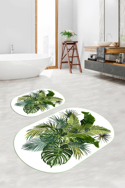 Viyana Home سجادة حمام بيضاوية الشكل مزينة بالزهور وقابلة للغسل ومضادة للانزل...