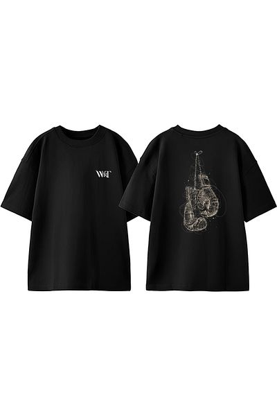 THEWERT Tricou oversize negru din bumbac imprimat pe spate cu design de mănuși de box