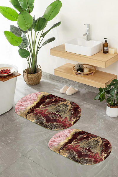 Viyana Home Covoraș de baie oval cu model de marmură, lavabil, cu bază digita...