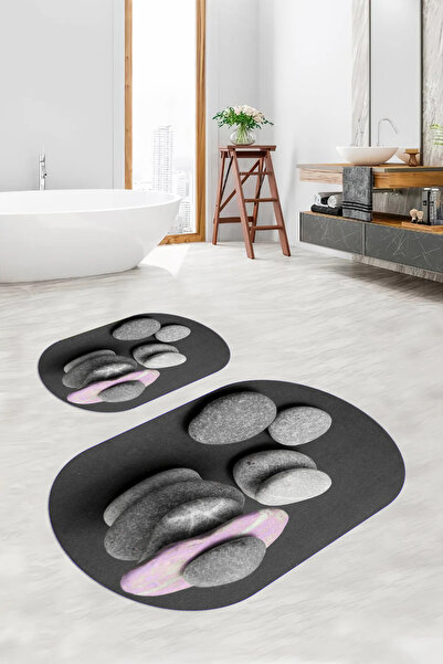 Viyana Home Covoraș de baie oval, lavabil, cu bază anti-alunecare, imprimat d...