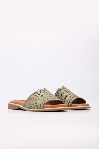 Ayakkabıhane Inside and Outside Genuine Leather Avocado Women's Slippers Ah089722611309