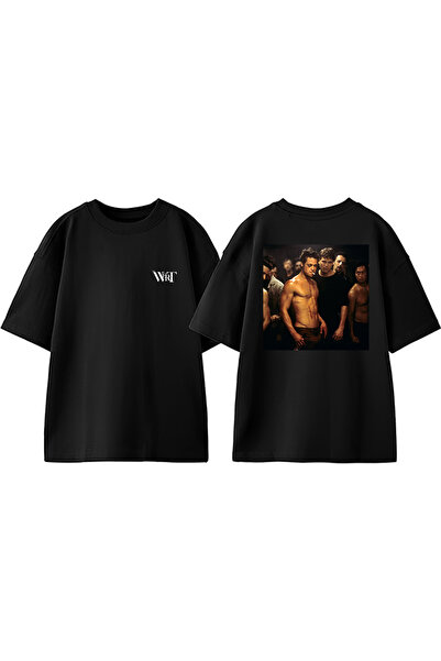 THEWERT Tricou oversize negru din bumbac imprimat pe spate Fight Club 11