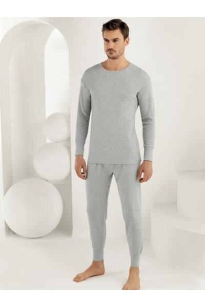 Şahinler Men's Crew Neck Long Length Cuff Interlock Underwear Bottom Top Set