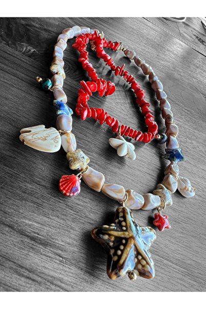 Bo Takı ve Aksesuar Sea-Themed 2-Piece Charm Necklace with Pearls