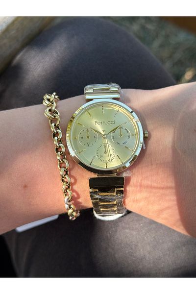 Ferrucci Gold Color Function Display Sport Steel Cord Waterproof Women's Watch