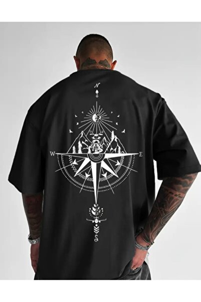 Panda Baskı Tekstil تيشيرت كبير الحجم بتصميم خاص مطبوع عليه محرك بوصلة