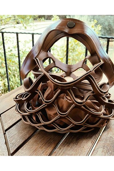 sibelle tasarım Mesh Leather Handbag, Full Openable Bag, Leather Bag, Handmade Bag