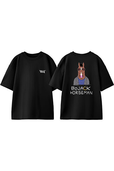 THEWERT Tricou oversize negru din bumbac cu imprimeu pe spate Bo Jack Horsema...