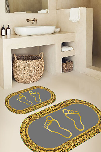 Viyana Home Covoraș de baie oval cu model de amprentă, lavabil, cu bază digit...